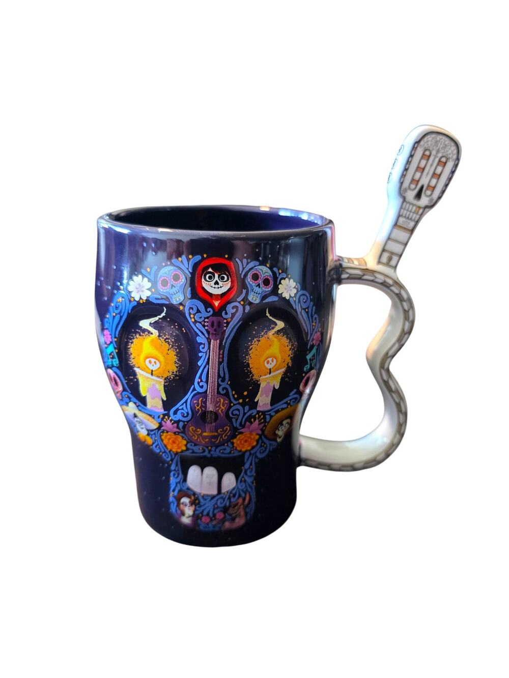 Disney Parks Coco Skull Guitar Ceramic Coffee Tea Mug Collectible Blue